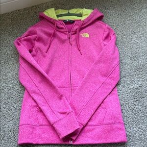 The North Face Fuchsia Hoodie/Zip up jacket with Lime Details sz small EUC
